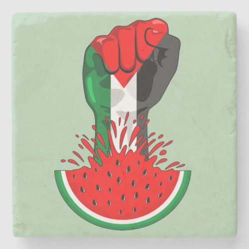 Palestine resistance fist on Watermelon Symbol of  Stone Coaster