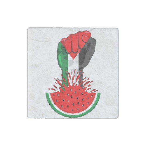 Palestine resistance fist on Watermelon Symbol of  Stone Magnet