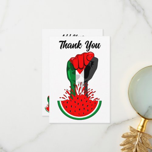 Palestine resistance fist on Watermelon Symbol of  Thank You Card