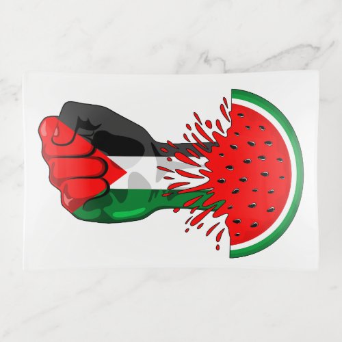 Palestine resistance fist on Watermelon Symbol of  Trinket Tray