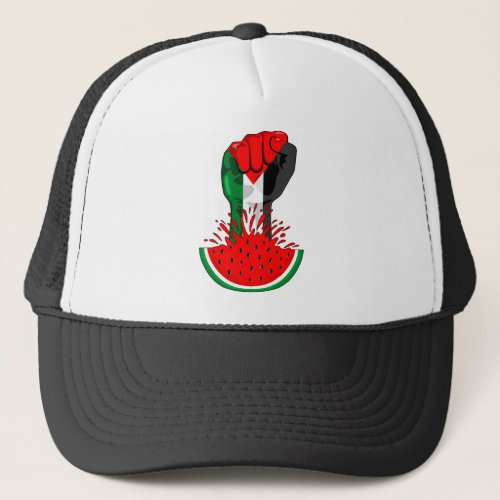 Palestine resistance fist on Watermelon Symbol of  Trucker Hat