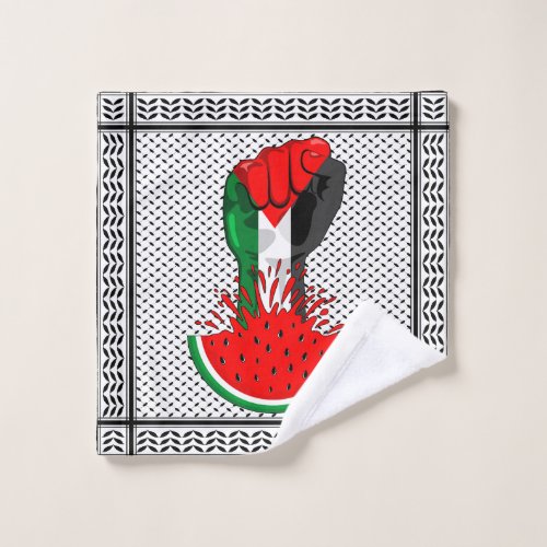 Palestine resistance fist on Watermelon Symbol of  Wash Cloth