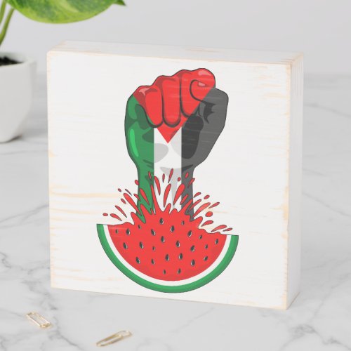 Palestine resistance fist on Watermelon Symbol of  Wooden Box Sign