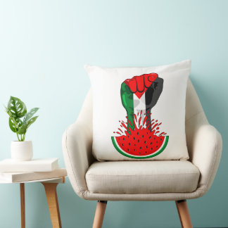 Palestine resistance fist on Watermelon Throw Pillow