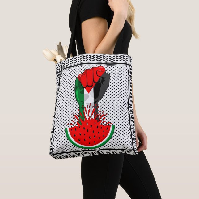 Palestine resistance fist on Watermelon Tote Bag (Close Up)