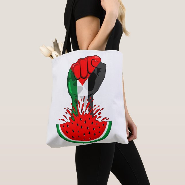 Palestine resistance fist on Watermelon Tote Bag (Close Up)