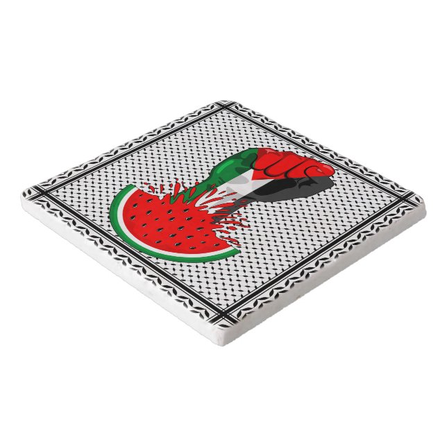 Palestine resistance fist on Watermelon Trivet (Corner)