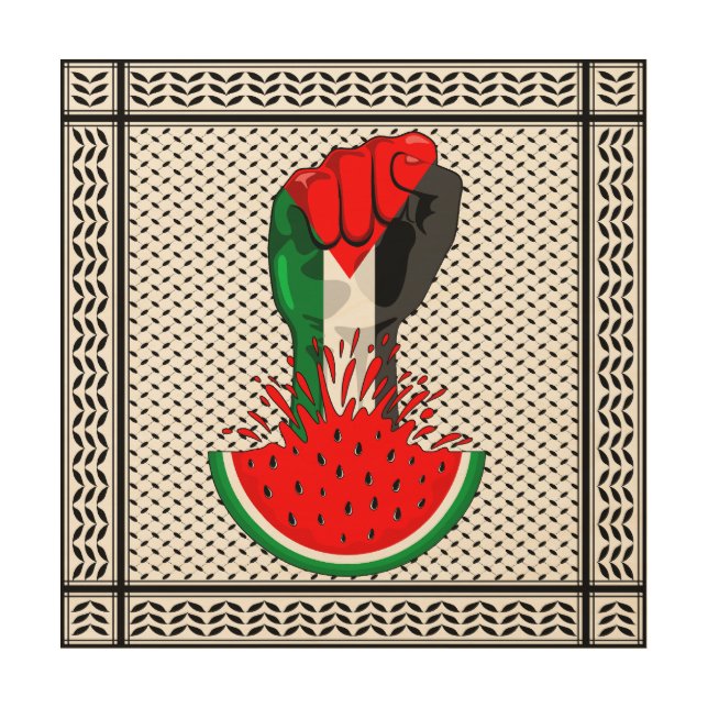 Palestine resistance fist on Watermelon Wood Wall Art (Front)