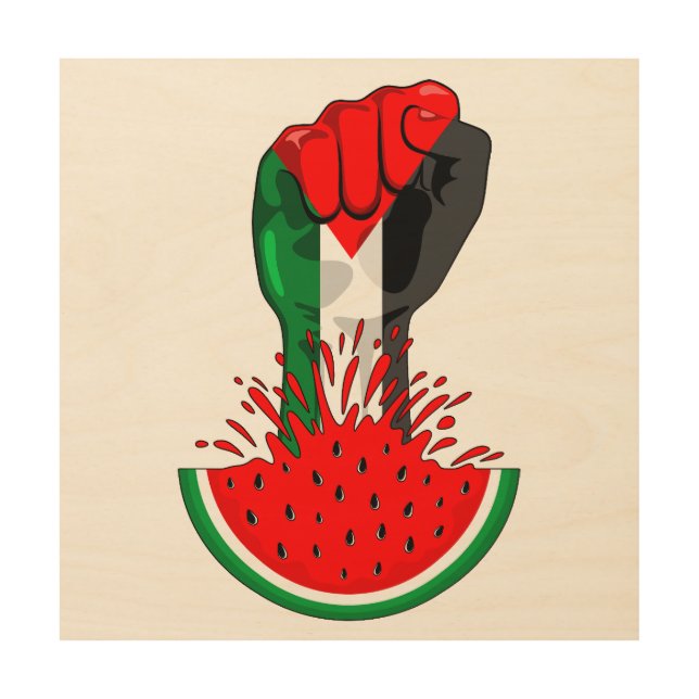 Palestine resistance fist on Watermelon Wood Wall Art (Front)