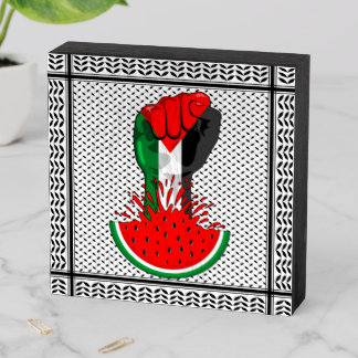 Palestine resistance fist on Watermelon Wooden Box Sign