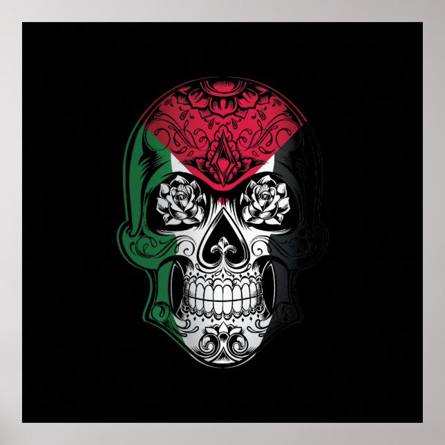 Palestine  Skull And Roses Flag Poster (Front)