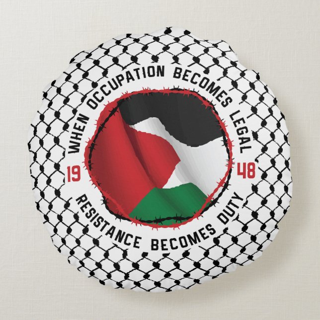 Palestine Solidarity Palestinian Kufiya Resistance Round Pillow (Back)
