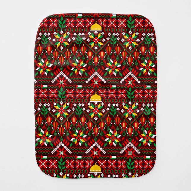 Palestine Tatreez Traditional Embrodery Baby Burp Cloth (Front)
