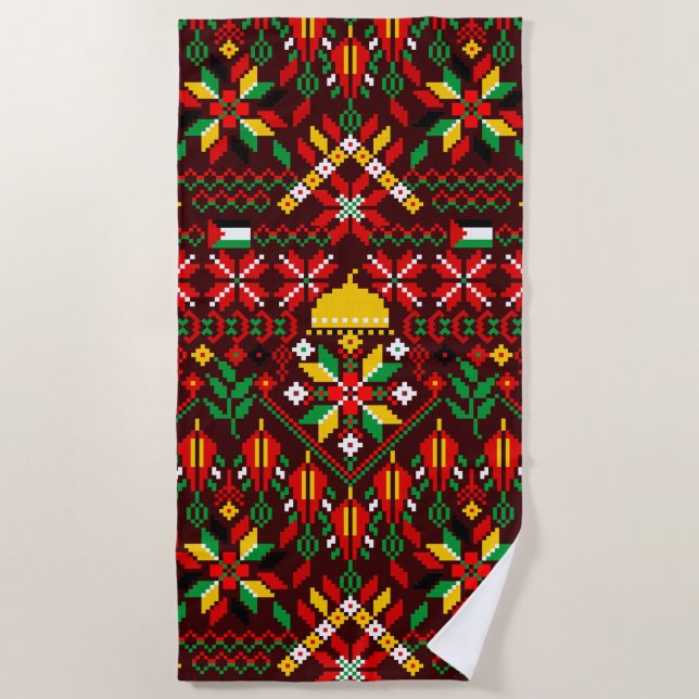 Palestine Tatreez Traditional Embrodery Beach Towel (Front)