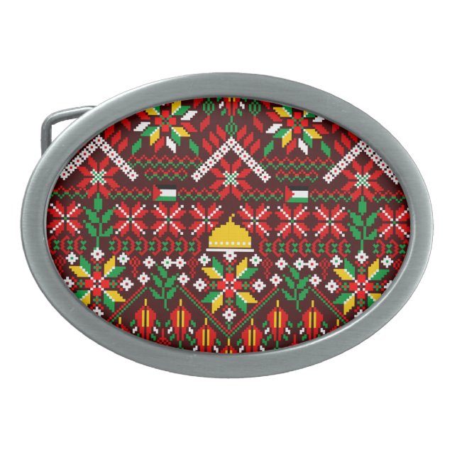 Palestine Tatreez Traditional Embrodery Belt Buckle (Front)