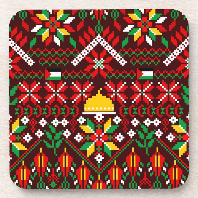 Palestine Tatreez Traditional Embrodery Beverage Coaster (Front)