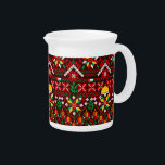 Palestine Tatreez Traditional Embrodery Beverage Pitcher<br><div class="desc">Tatreez is a form of traditional Palestinian embroidery. Tatreez, meaning "embroidery" in Arabic, is used to refer to the traditional style of embroidery practiced in Palestine and Palestinian diaspora communities. The contemporary form of tatreez is often dated back to the 19th century. The style of cross-stitch embroidery called fallaḥi has...</div>