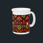 Palestine Tatreez Traditional Embrodery Beverage Pitcher<br><div class="desc">Tatreez is a form of traditional Palestinian embroidery. Tatreez, meaning "embroidery" in Arabic, is used to refer to the traditional style of embroidery practiced in Palestine and Palestinian diaspora communities. The contemporary form of tatreez is often dated back to the 19th century. The style of cross-stitch embroidery called fallaḥi has...</div>