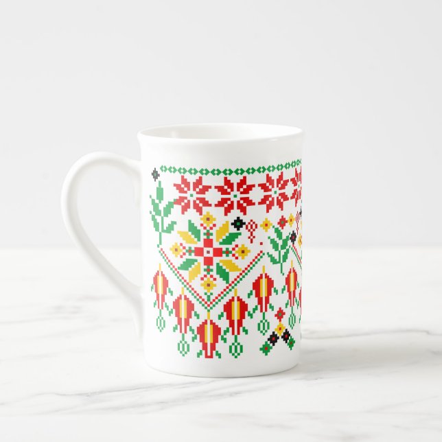 Palestine Tatreez Traditional Embrodery Bone China Mug (Left)