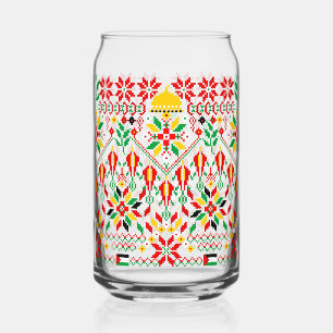 Palestine Tatreez Traditional Embrodery Can Glass