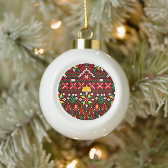 Palestine Tatreez Traditional Embrodery Ceramic Ball Christmas Ornament (Tree)