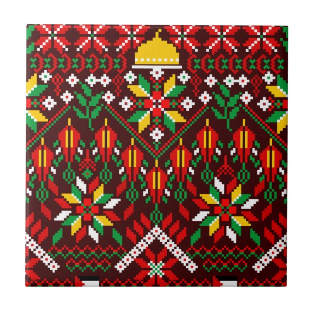 Palestine Tatreez Traditional Embrodery Ceramic Tile (Front)