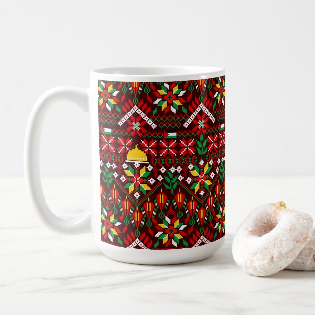 Palestine Tatreez Traditional Embrodery Coffee Mug (With Donut)