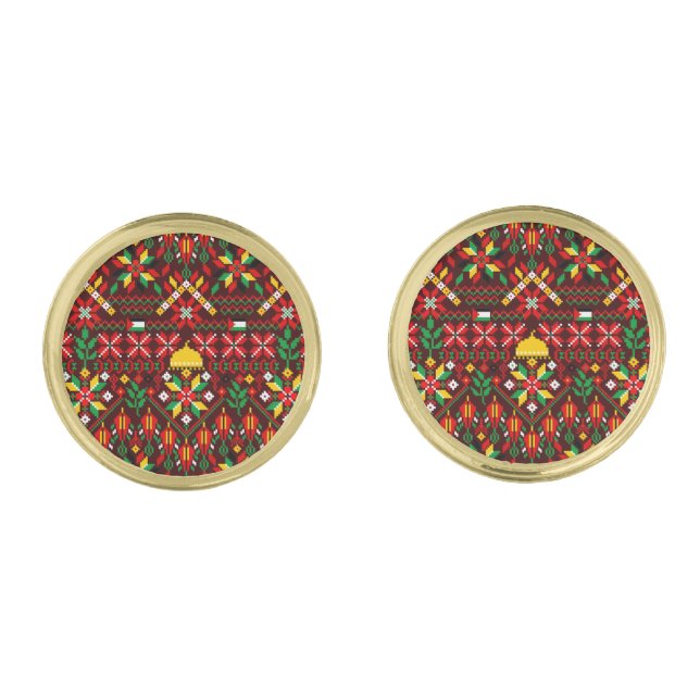 Palestine Tatreez Traditional Embrodery Cufflinks (Front)