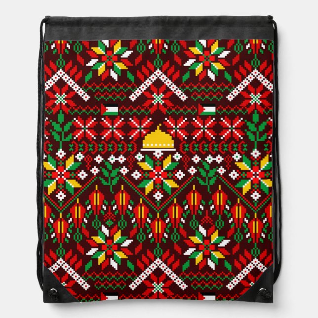Palestine Tatreez Traditional Embrodery Drawstring Bag (Front)