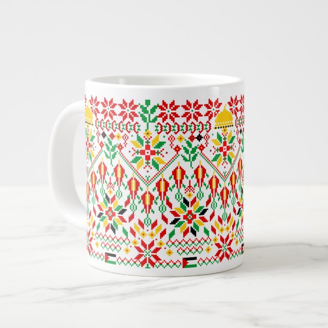 Palestine Tatreez Traditional Embrodery Giant Coffee Mug (Front Left)