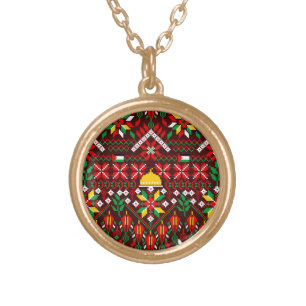 Palestine Tatreez Traditional Embrodery Gold Plated Necklace
