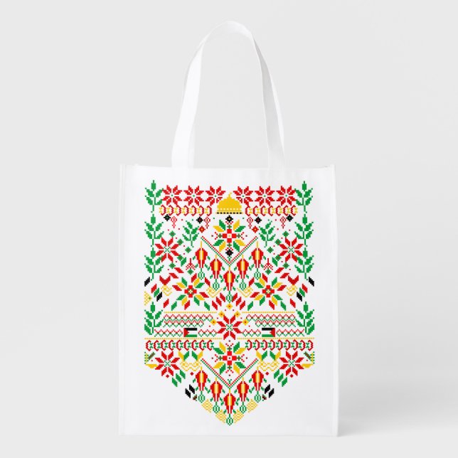 Palestine Tatreez Traditional Embrodery Grocery Bag (Front)