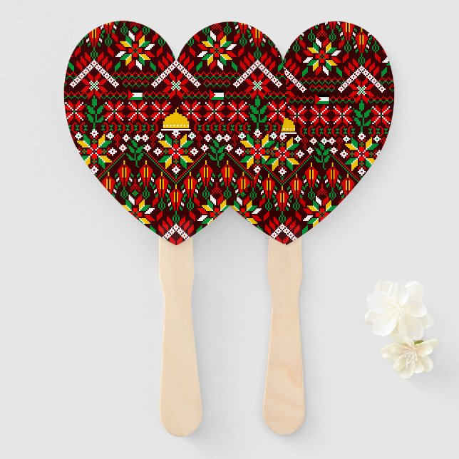 Palestine Tatreez Traditional Embrodery Hand Fan (Front and Back)