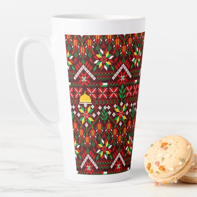 Palestine Tatreez Traditional Embrodery Latte Mug (In Situ)