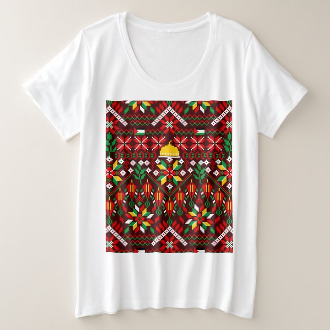 Palestine Tatreez Traditional Embrodery Plus Size T-Shirt (Design Front)
