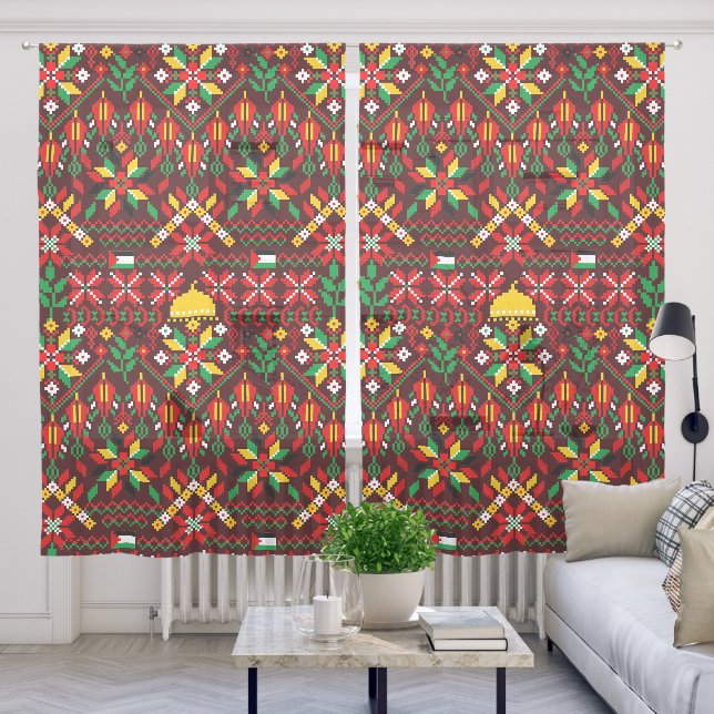 Palestine Tatreez Traditional Embrodery Sheer Curtains (Living Room)