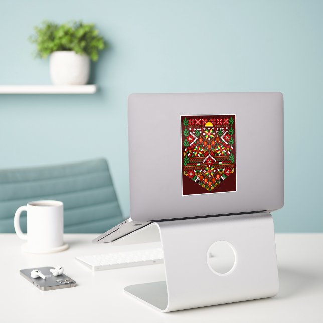 Palestine Tatreez Traditional Embrodery Sticker (Laptop On Desk)