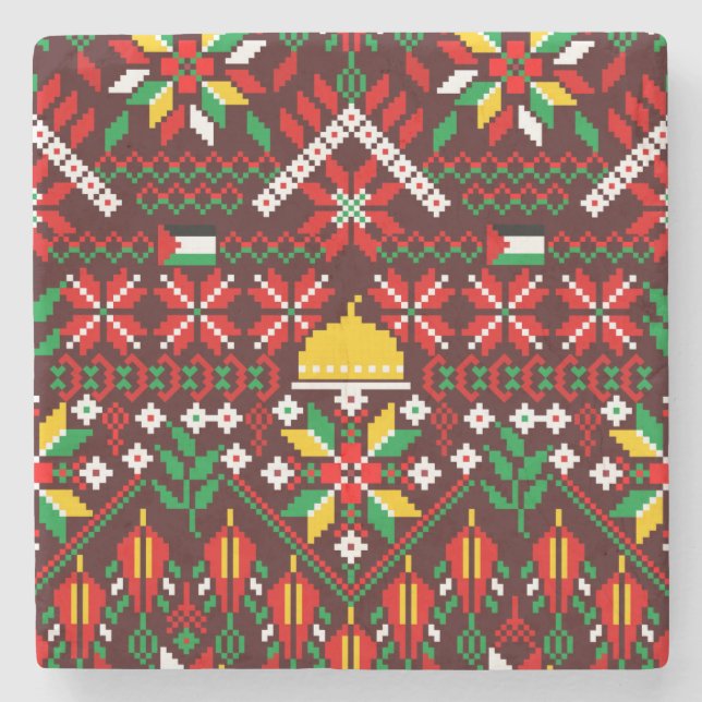 Palestine Tatreez Traditional Embrodery Stone Coaster (Front)