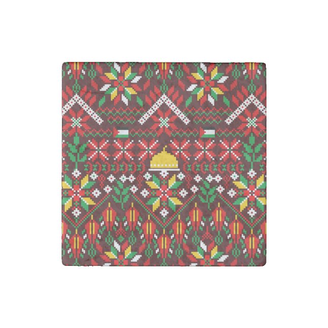 Palestine Tatreez Traditional Embrodery Stone Magnet (Front)