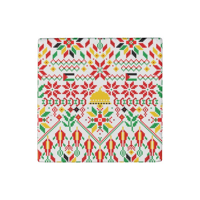 Palestine Tatreez Traditional Embrodery Stone Magnet (Front)
