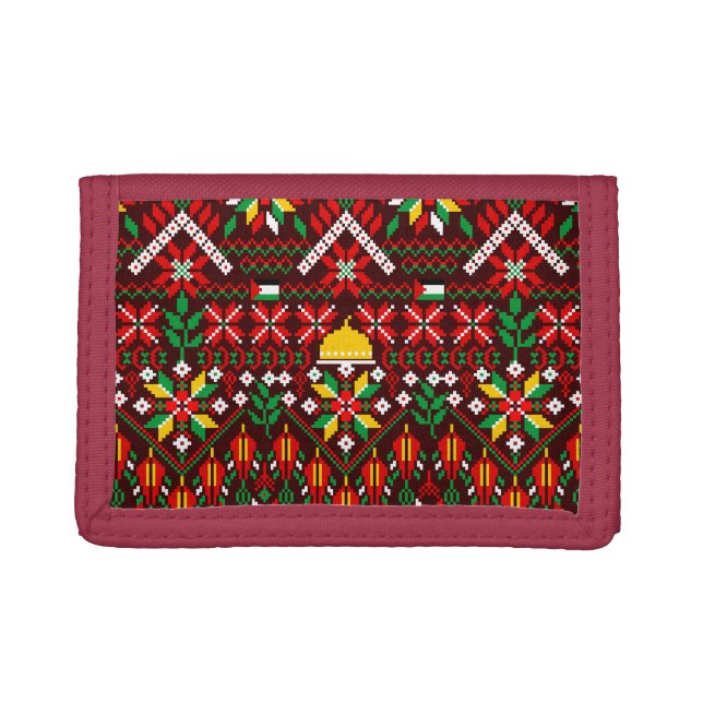 Palestine Tatreez Traditional Embrodery Trifold Wallet (Front)