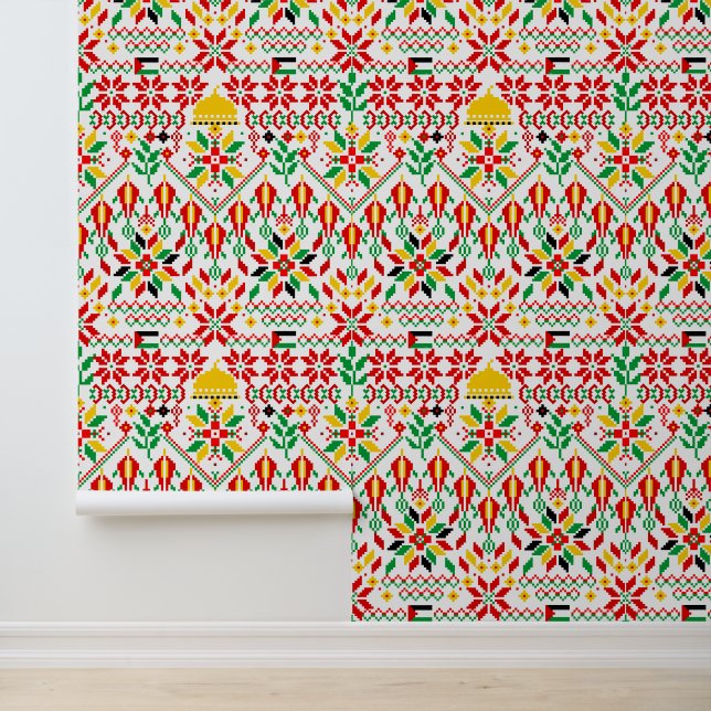 Palestine Tatreez Traditional Embrodery Wallpaper (Application)