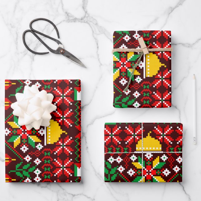 Palestine Tatreez Traditional Embrodery Wrapping Paper Sheets (Front)