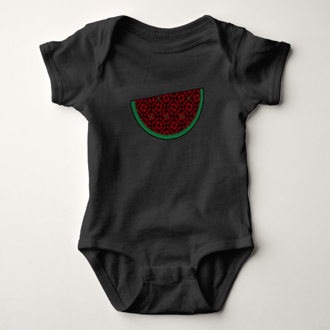 Palestine watermelon Embroidery red tatreez  Baby Bodysuit (Front)