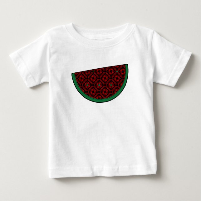 Palestine watermelon Embroidery red tatreez  Baby T-Shirt (Front)