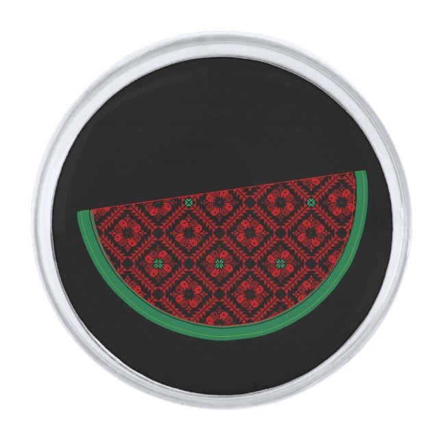Palestine watermelon Embroidery red tatreez  Silver Finish Lapel Pin (Front)