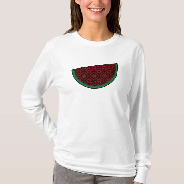Palestine watermelon Embroidery red tatreez  T-Shirt (Front)