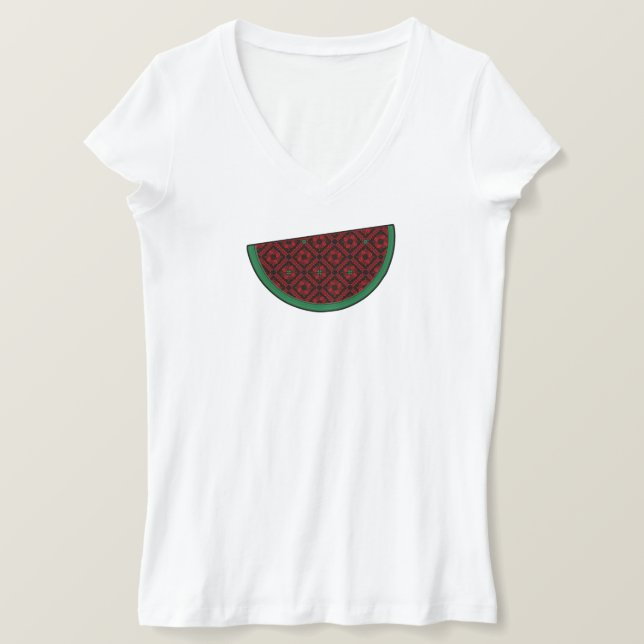 Palestine watermelon Embroidery red tatreez  T-Shirt (Design Front)