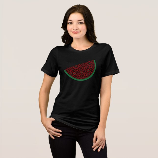 Palestine watermelon Embroidery red tatreez  Tri-Blend Shirt (Front Full)