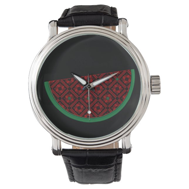 Palestine watermelon Embroidery red tatreez  Watch (Front)